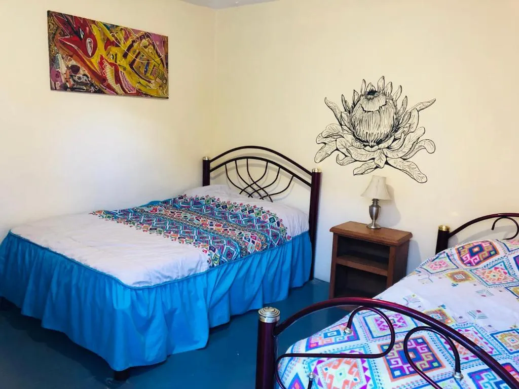 Room with painted flower mural